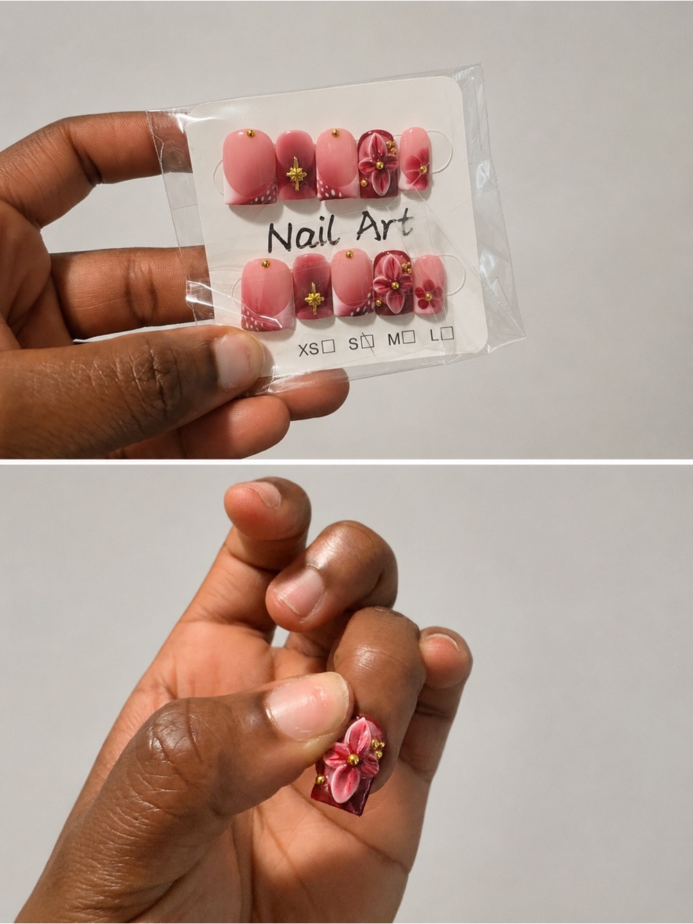 Pink Floral Press-On Nails - 3D Flower Accent